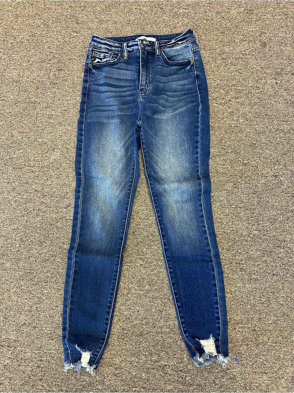 Kendall & Kylie Medium Wash High-Rise Skinny Jeans with Distressed Hem